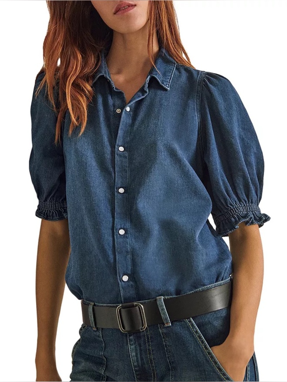 NWT ba&sh Honey Puff Sleeve Denim Shirt Size 2